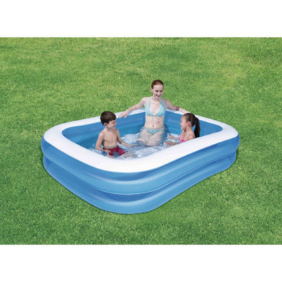 3-Ring Inflatable Paddling Pool Blue 211x132x46cm for Kids Family Beat ...