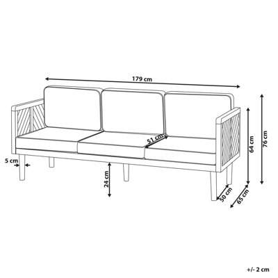 3 Seater Acacia Wood Garden Sofa Light BARATTI - 3