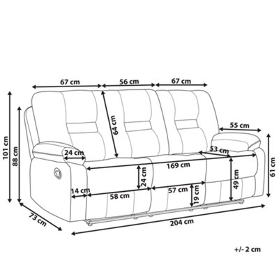 3 Seater Fabric Manual Recliner Sofa Taupe Beige BERGEN