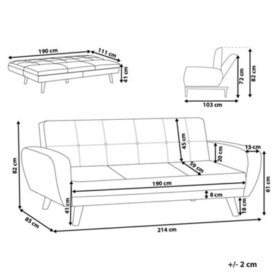 3 Seater Fabric Sofa Bed Beige FLORLI