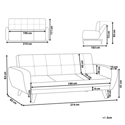 3 Seater Fabric Sofa Bed Black FLORLI