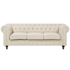 3 Seater Fabric Sofa Beige CHESTERFIELD