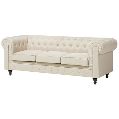 3 Seater Fabric Sofa Beige CHESTERFIELD