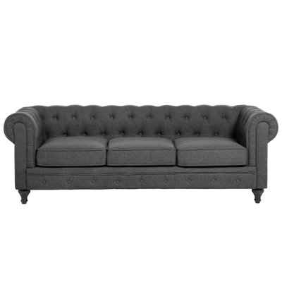 3 Seater Fabric Sofa Grey CHESTERFIELD