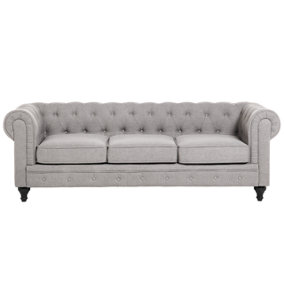 3 Seater Fabric Sofa Light Grey CHESTERFIELD