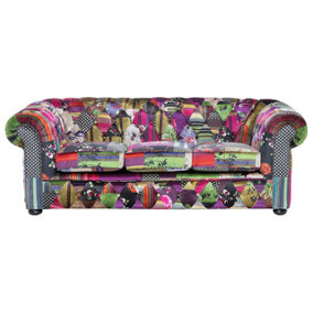 3 Seater Fabric Sofa Patchwork Purple CHESTERFIELD