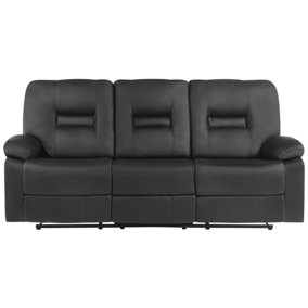 3 Seater Faux Leather Manual Recliner Sofa Black BERGEN