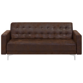 3 Seater Faux Leather Sofa Bed Brown ABERDEEN