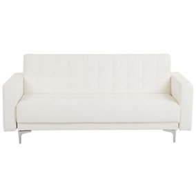 3 Seater Faux Leather Sofa Bed White ABERDEEN
