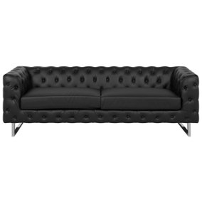 3 Seater Faux Leather Sofa Black VISSLAND