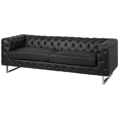 3 Seater Faux Leather Sofa Black VISSLAND