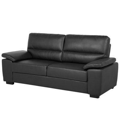 3 Seater Faux Leather Sofa Black VOGAR