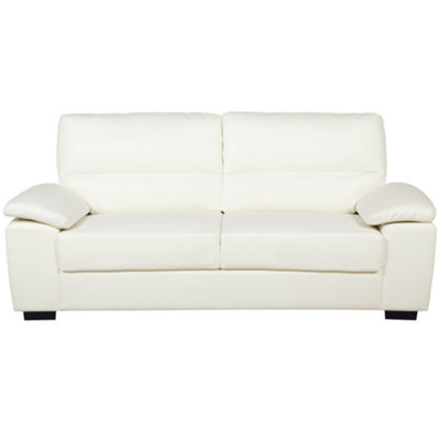 3 Seater Faux Leather Sofa Cream VOGAR