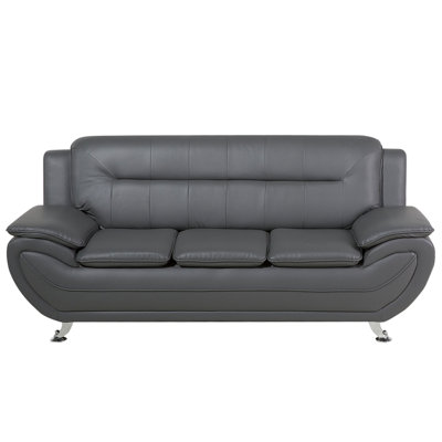 3 Seater Faux Leather Sofa Grey LEIRA