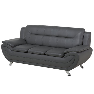 3 Seater Faux Leather Sofa Grey LEIRA