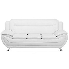 3 Seater Faux Leather Sofa White LEIRA