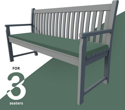 3 Seater Garden Bench Cushion Seatpad Indoor & Outdoor Use - Green