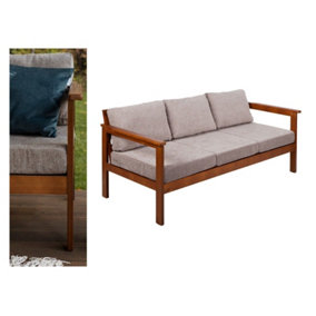 3-Seater Garden Sofa Outdoor Sofa Beige Cushions Wooden Garden Furniture - Cozy