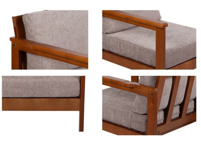 3-Seater Garden Sofa Outdoor Sofa Beige Cushions Wooden Garden Furniture - Cozy