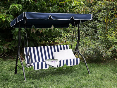 3 Seater Garden Swing Blue and White CHAPLIN