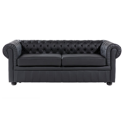 3 Seater Leather Sofa Black CHESTERFIELD