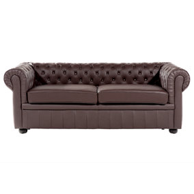 3 Seater Leather Sofa Brown CHESTERFIELD