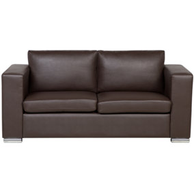 3 Seater Leather Sofa Brown HELSINKI