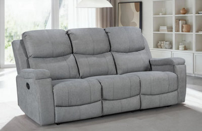 3 Seater Manual Recliner Sofa in Dark Grey Chenille Fabric