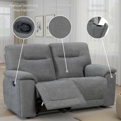 3 Seater Manual Recliner Sofa in Grey Fabric