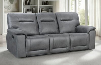 3 Seater Manual Recliner Sofa in Grey Faux Leather