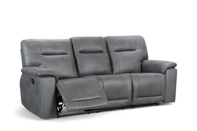 3 Seater Manual Recliner Sofa in Grey Faux Leather
