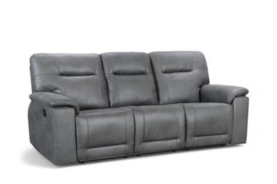 3 Seater Manual Recliner Sofa in Grey Faux Leather