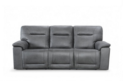3 Seater Manual Recliner Sofa in Grey Faux Leather