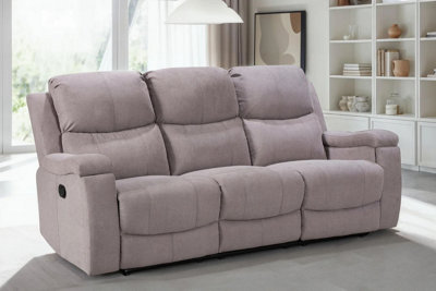 3 Seater Manual Recliner Sofa in Light Grey Chenille Fabric