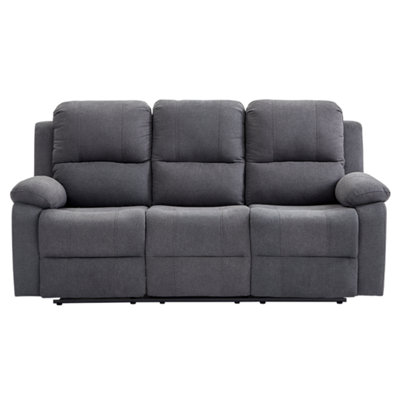 3 Seater Manual Reclining Sofa in Dark Grey Fabric - Trento