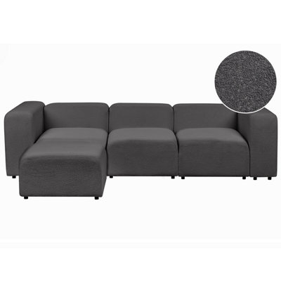 3 Seater Modular Boucle Sofa with Ottoman Dark Grey FALSTERBO