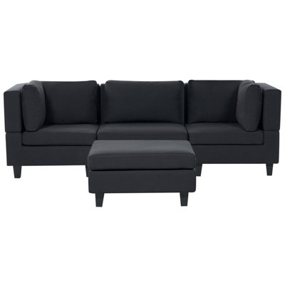 3-Seater Modular Fabric Sofa with Ottoman Black UNSTAD