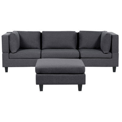 3-Seater Modular Fabric Sofa with Ottoman Dark Grey UNSTAD