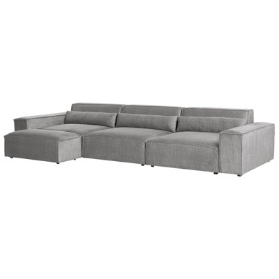 3 Seater Modular Fabric Sofa with Ottoman Grey HELLNAR
