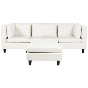 3-Seater Modular Fabric Sofa with Ottoman White UNSTAD