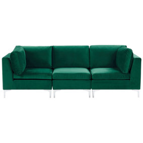 3 Seater Modular Velvet Sofa Green EVJA