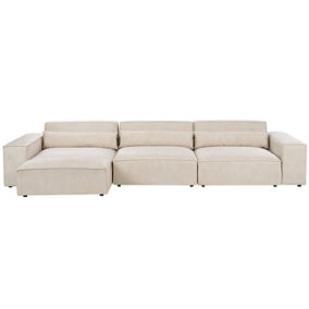 3 Seater Modular Velvet Sofa with Ottoman Beige HELLNAR
