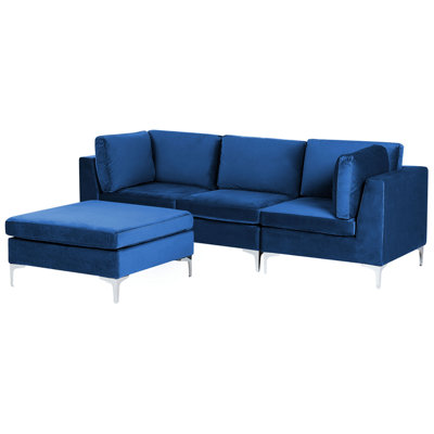 3 Seater Modular Velvet Sofa with Ottoman Blue EVJA