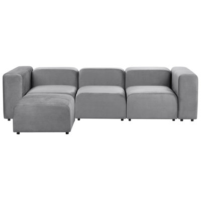 3 Seater Modular Velvet Sofa with Ottoman Grey FALSTERBO