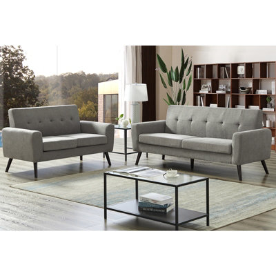 3 Seater Padded Sofa, Upholstered Modern Leisure Sofa Fabric Tufted Accent Couch with Cushion Solid Wood Frame - Light Gray