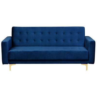 3 Seater Sofa ABERDEEN Navy Blue Velvet