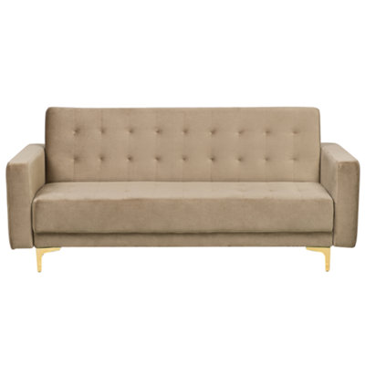 3 Seater Sofa ABERDEEN Sand Beige Velvet