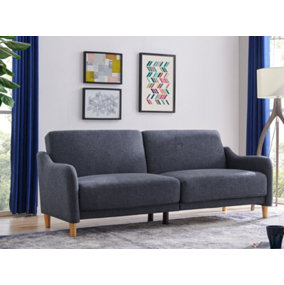 3 Seater Sofa Bed Fabric Wooden Legs Large Cushioned Sofabed New, Grey