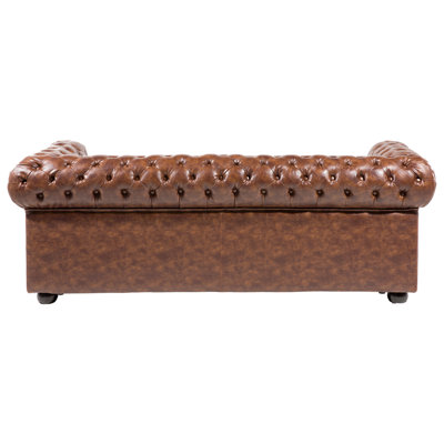 3 Seater Sofa Faux Leather Golden Brown CHESTERFIELD