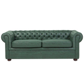 3 Seater Sofa Faux Leather Green CHESTERFIELD